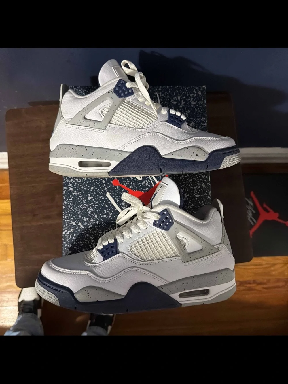 Nike Air Jordan 4 Retro Mens' Shoes - White/Navy